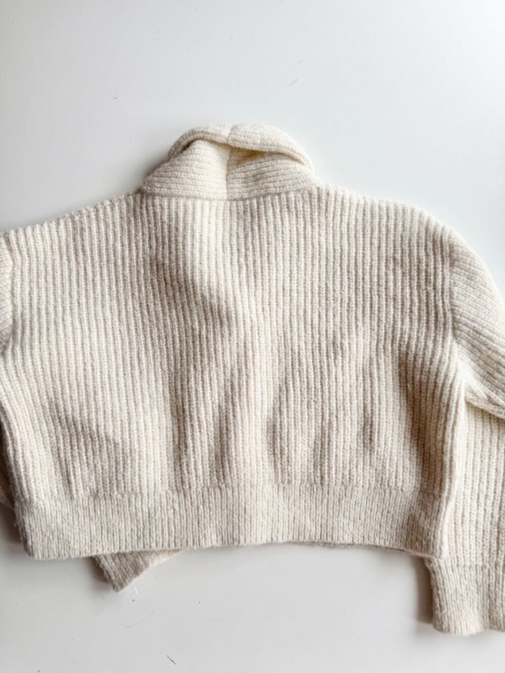 OZMA Sloan Brush Ivory Alpaca Blend Knit Cropped Shawl Cardigan Sweater, Size XS - Picture 11 of 13